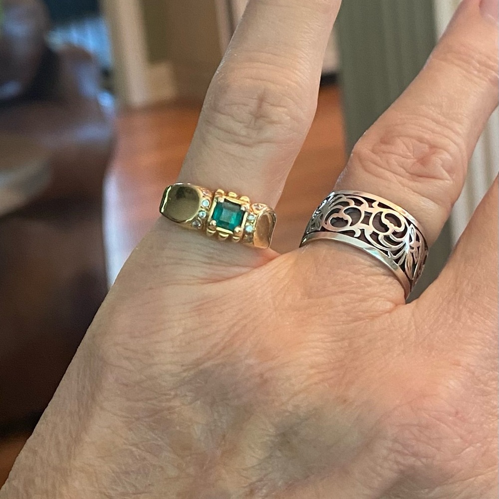 14k gold, emerald, and diamond ring - birthstone for May, size 6